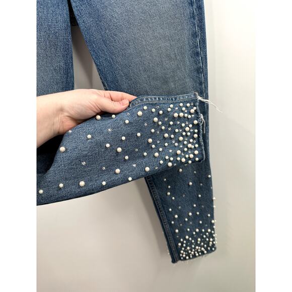 GRLFRND KAROLINA FAUX PEARL & CRYSTAL EMBELLISHED High Waist SKINNY JEANS 26 - Picture 5 of 10